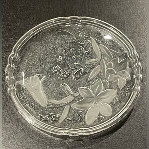 Embossed Floral Frosted Plate Salad Plate Trinket Dish Candy Serving Plate Clear